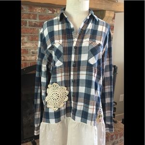 Boho Gypsy Altered Flannel Shirt Vintage Boutique